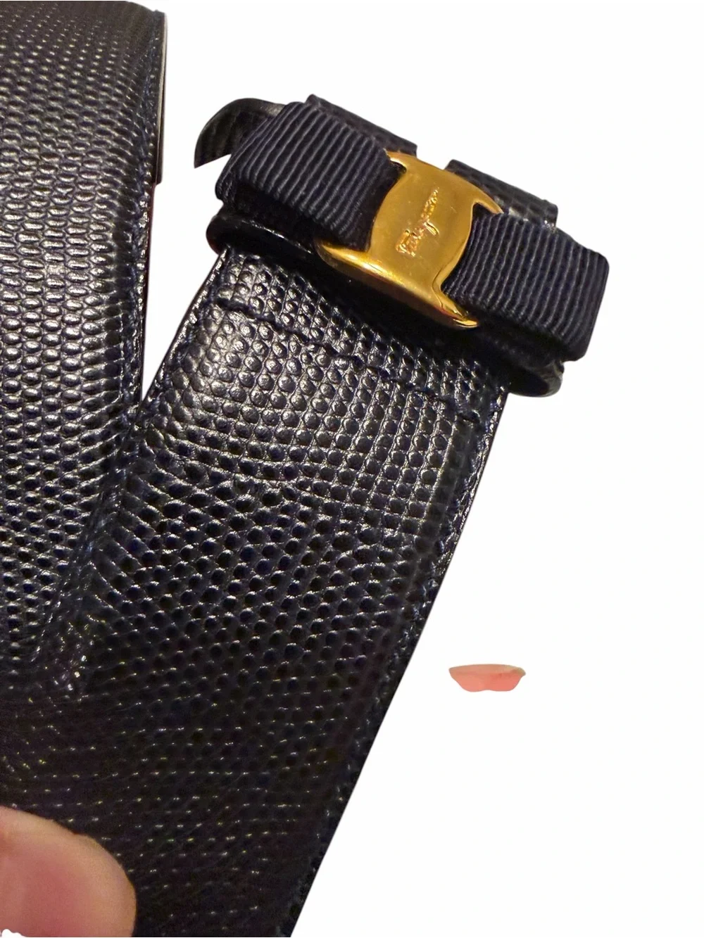 Salvatore Ferragamo Black Textured Leather Belt with Gold Buckle 71cm